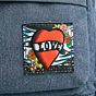 heart label on backpack