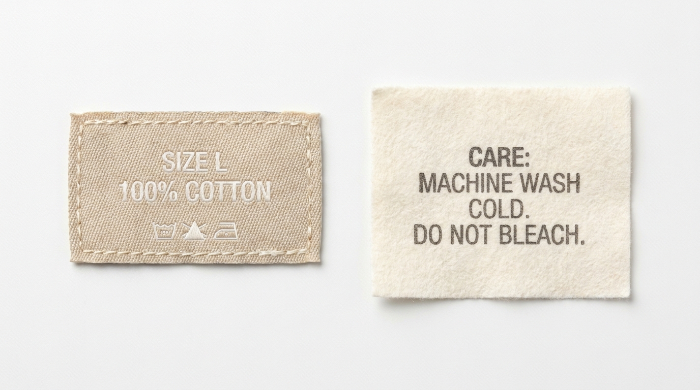 Woven tags vs printed tags for apparel production compared side by side