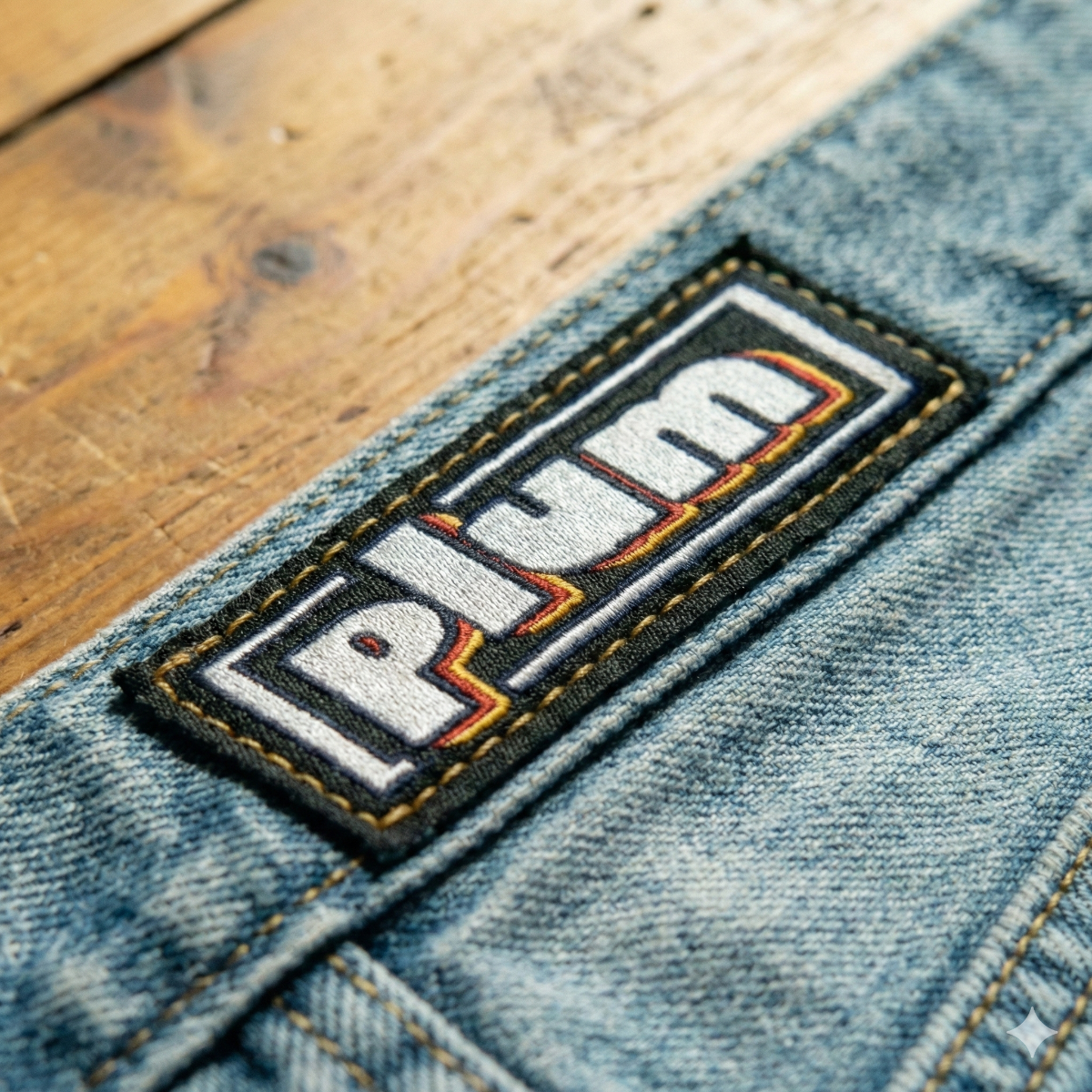 Macro close-up of a woven label showing intricate thread detail and crisp text